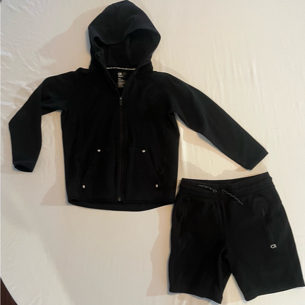 GapFit Boys Black Hoodie & Shorts Set | Size M (8) | Athletic Activewear